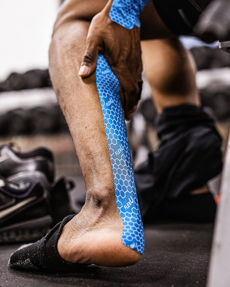 [Australia] - FlexU Kinesiology Tape - 140 Ultra-Thin Hypoallergenic Latex-Free 2" Wide x 10” Long Pre-Cut Strips Designed for Knee, Shoulder & Back Support Blue Pre-Cut 