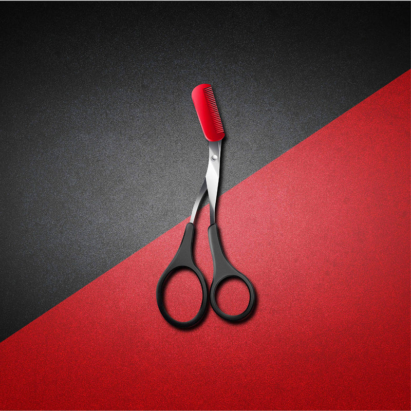 [Australia] - Man Made: Eyebrow + Mustache Scissor, 2 in 1 Comb & Scissor Trimmer, Become a Better Man (Red) Red 