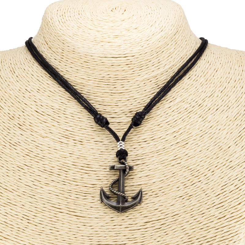 [Australia] - BlueRica Metal Anchor Pendant on Adjustable Cord Necklace Old Silver 