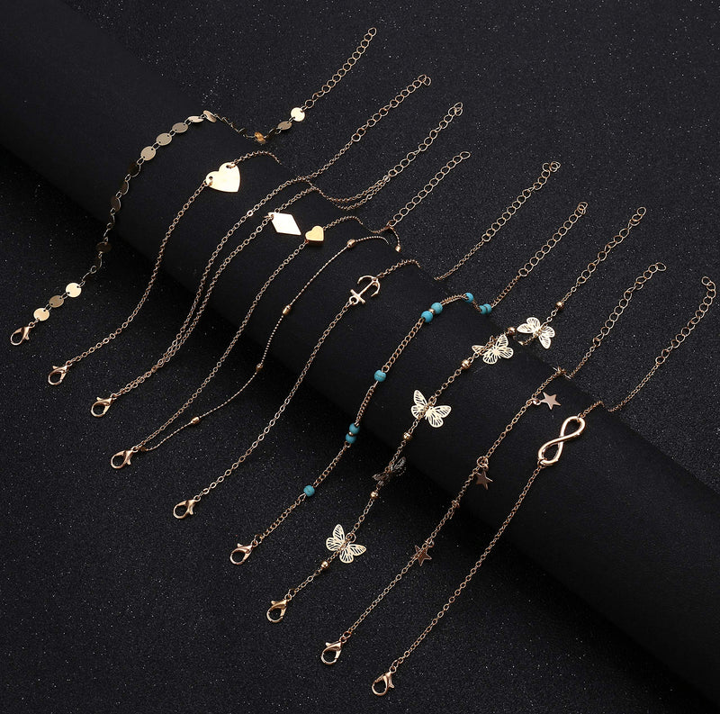 [Australia] - SHIWE 18PCS Ankle Bracelets for Women Gold Silver Anklets Layered Adjustable Ankle Chains Beach Foot Jewelry Chains Anklet Sets 