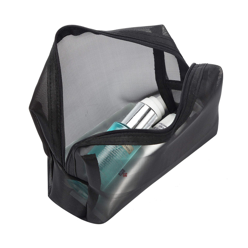 [Australia] - HOYOFO Mesh Makeup Bag 3 PCS Black Mesh Zipper Pouch Travel Cosmetic Organizer Case for Daily Toiletries Accessories Purse Bag, Black (S,M,L) 