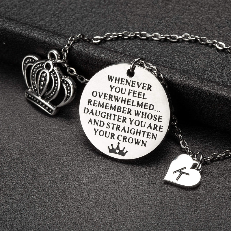 [Australia] - Joycuff Inspirational Gifts to My Daughter from Mom Dad Whenever You Feel Overwhelmed Remember Whose Straighten Your Crown Personalized Initial Letter Necklaces for Her E 