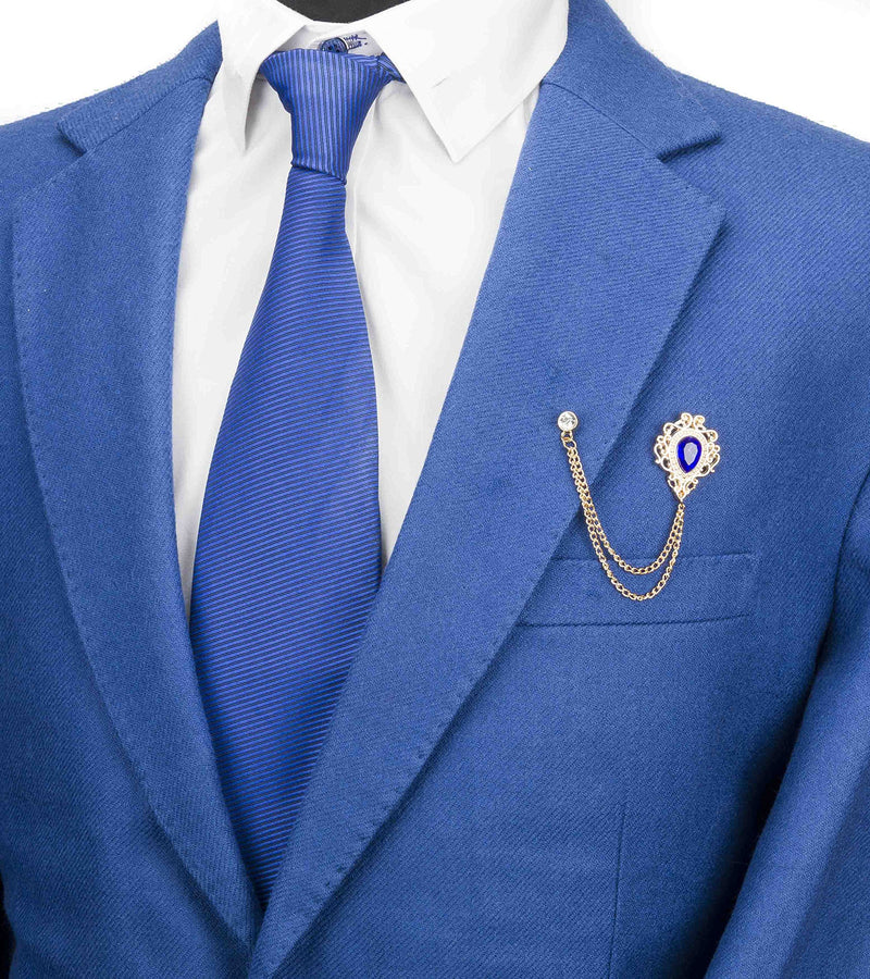 [Australia] - Knighthood Men's Royal Blue Stone with Gold Engraving and Swarovski Chain Brooch Golden 