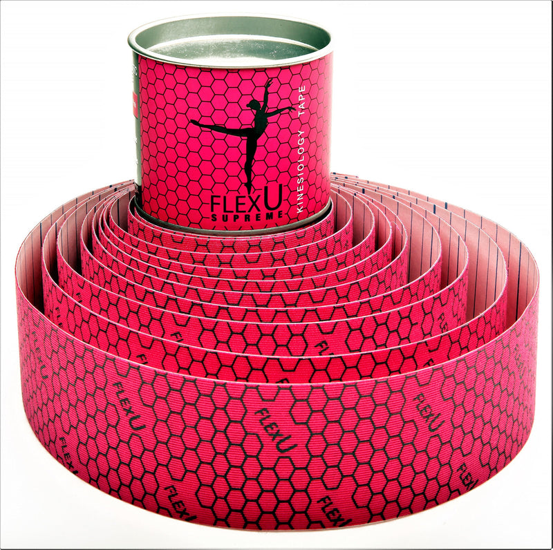 [Australia] - FlexU Kinesiology Tape; Single Roll (Pre-Cut or Continuous); Advanced Strength and Flexibility Properties; Longer Lasting Therapeutic Recovery; Sports Tape Pink 16.4 Feet UnCut 