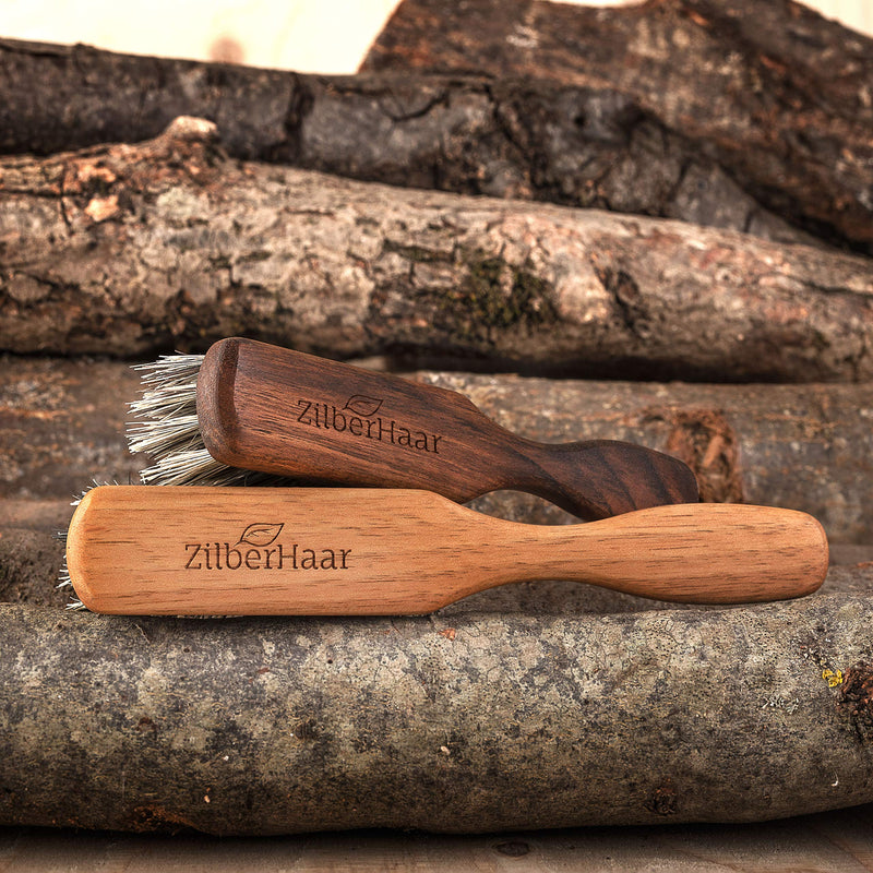 [Australia] - ZilberHaar - Regular Vegan Beard Brush - Stiff Natural Bristles, Mexican Tampico Fiber and Oiled Walnut Wood - Animal-Free Beard Grooming Brush for Men - Made in Germany 