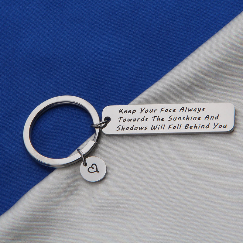 [Australia] - FEELMEM Keep Your Face Always Towards The Sunshine Walt Whitman Quote Keychain Inspirational Jewelry Gift for Family Friend Silver 