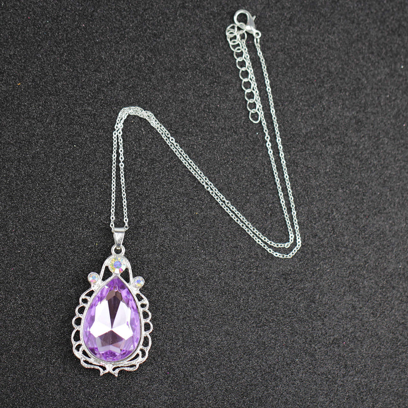 [Australia] - Sofia Necklace Amulet Teardrop Amethyst Pendant Necklace Sofia Princess Costumes Jewelry Girls Necklace Purple 