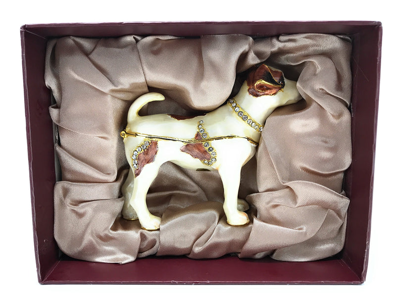 [Australia] - Kubla Crafts Enameled Jack Russell Terrier Dog Trinket Box, Accented with Austrian Crystals 