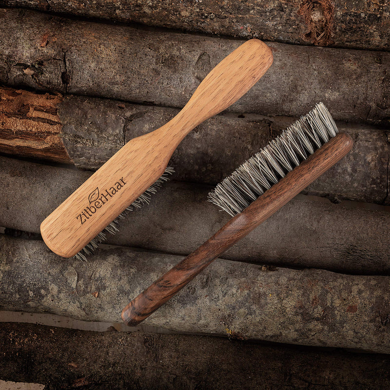 [Australia] - ZilberHaar - Regular Vegan Beard Brush - Stiff Natural Bristles, Mexican Tampico Fiber and Oiled Walnut Wood - Animal-Free Beard Grooming Brush for Men - Made in Germany 
