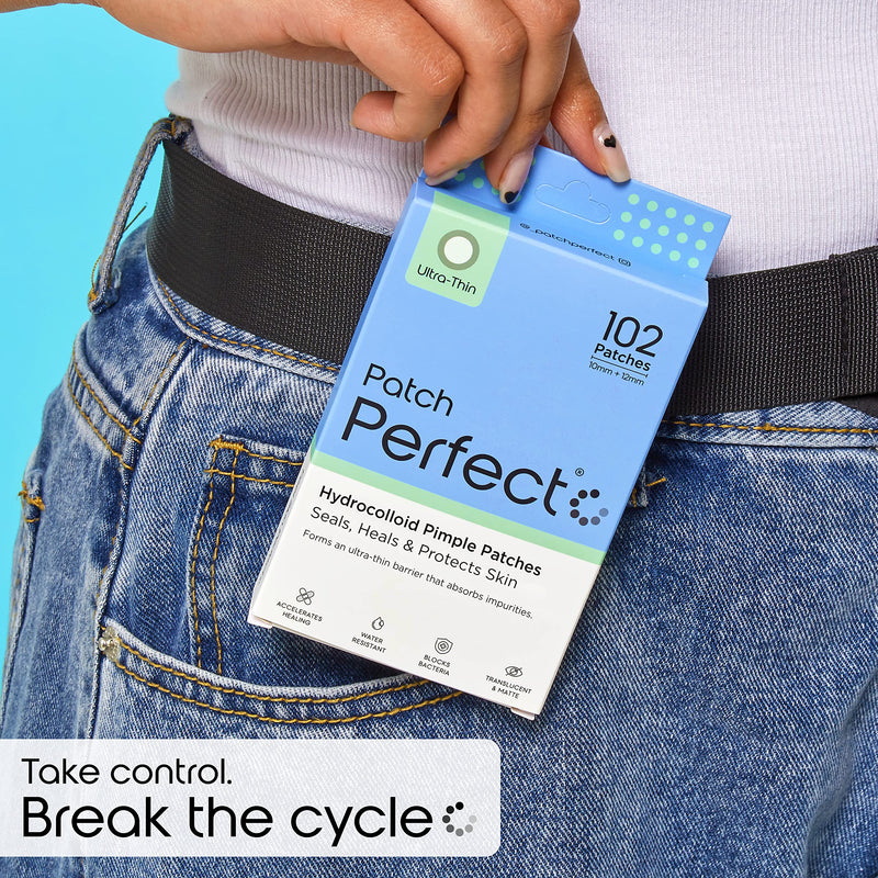 [Australia] - Patch Perfect Invisible Pimple Patches (102 Count) - Hydrocolloid Spot Patches which Accelerate Healing, Absorbing Dots for Spot Treatment, Vegan Spot Stickers, Fast-Acting Acne Patch (Two Sizes) 