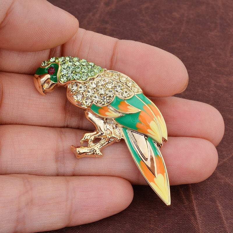 [Australia] - OBONNIE Colorful Enamel Crystal Rhinestone Lovely Parrot Bird Animal Brooch Pin Gold 