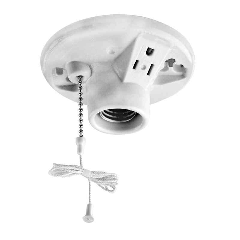 [Australia] - Leviton 9726-C One-Piece Glazed Porcelain Outlet Box Mount, Incandescent Lampholder, Pull Chain, Top Wired, White 1 Pack 