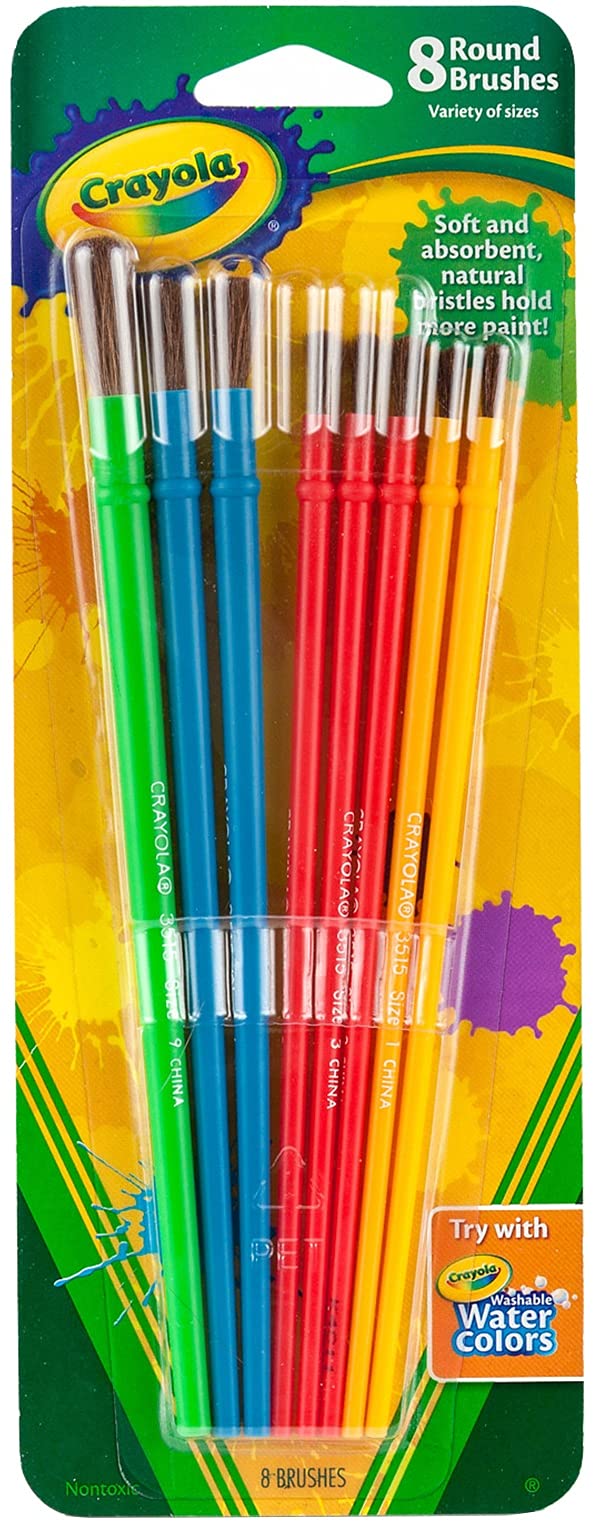 [Australia] - Crayola Kids Paint Brush Set, Painting Supplies, 8 pc Round and Flat Paint Brushes, Assorted Colors & Sizes, Gift for Kids, Ages 4, 5, 6, 7 