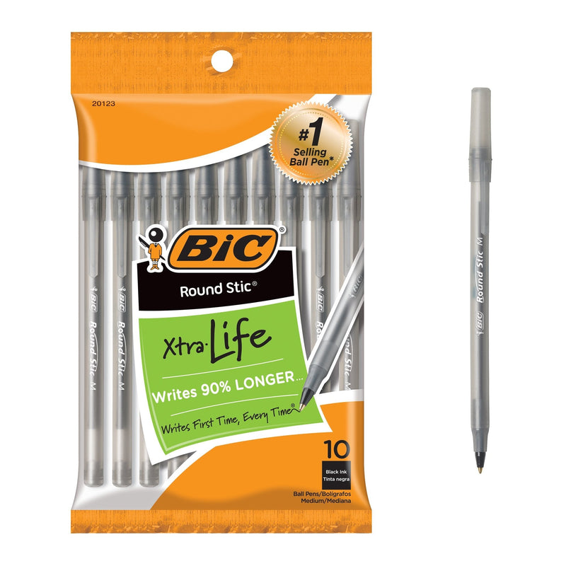 [Australia] - BIC Round Stic Xtra Life Ballpoint Pen, Medium Point (1.0mm), Black, 10-Count 