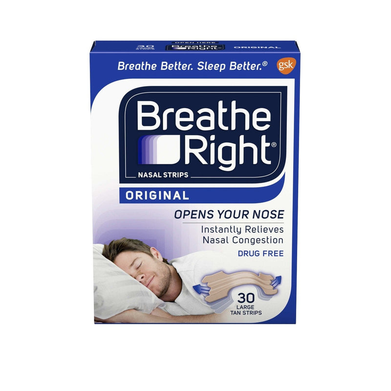 [Australia] - Breathe Right Original Tan Large Drug-Free Nasal Strips for Nasal Congestion Relief, 30 count 