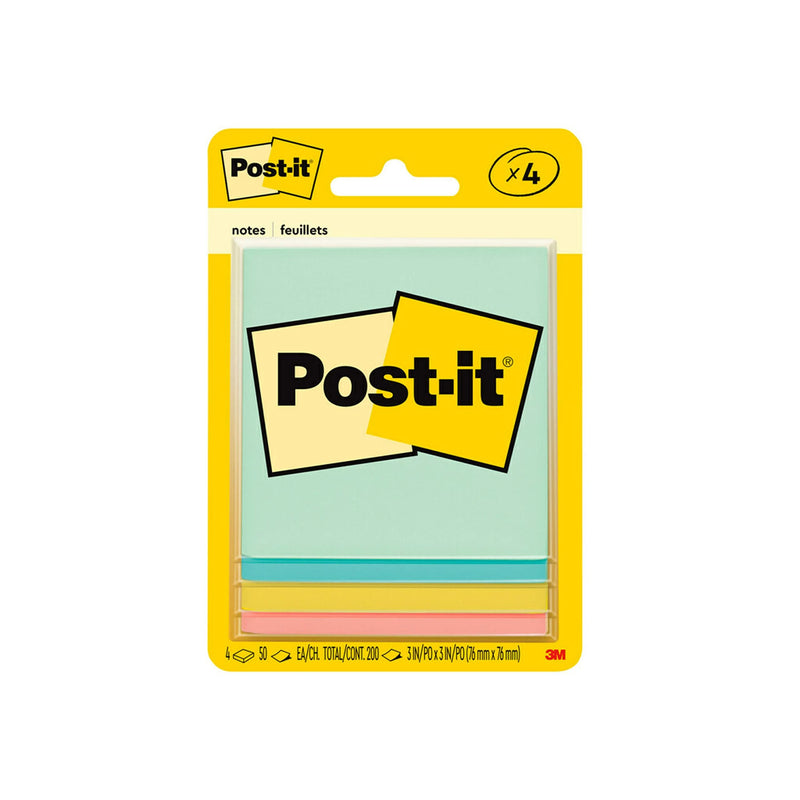 [Australia] - Post-it Notes, 3x3 in, 4 Pads, America's #1 Favorite Sticky Notes, Marseille Collection, Pastel Colors (Pink, Mint, Yellow), Recyclable (5401) 
