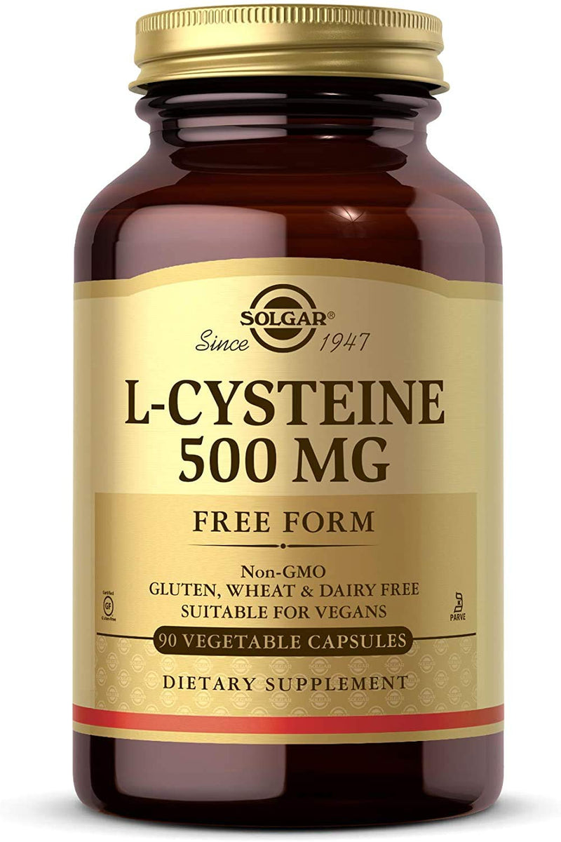 [Australia] - Solgar L-Cysteine 500 mg, 90 Vegetable Capsules - Free Form Amino Acid - Keratin Support for Skin, Hair & Nails - Glutathione Support - Vegan, Gluten Free, Dairy Free, Kosher - 90 Servings 