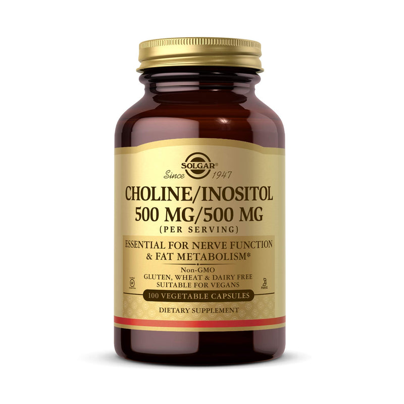 [Australia] - Solgar Choline/Inositol 500 mg/500 mg, 100 Vegetable Capsules - Energy Metabolism, Liver Health, Essential for Brain & Nerve Function - Non-GMO, Vegan, Gluten Free, Dairy Free, Kosher - 50 Servings 