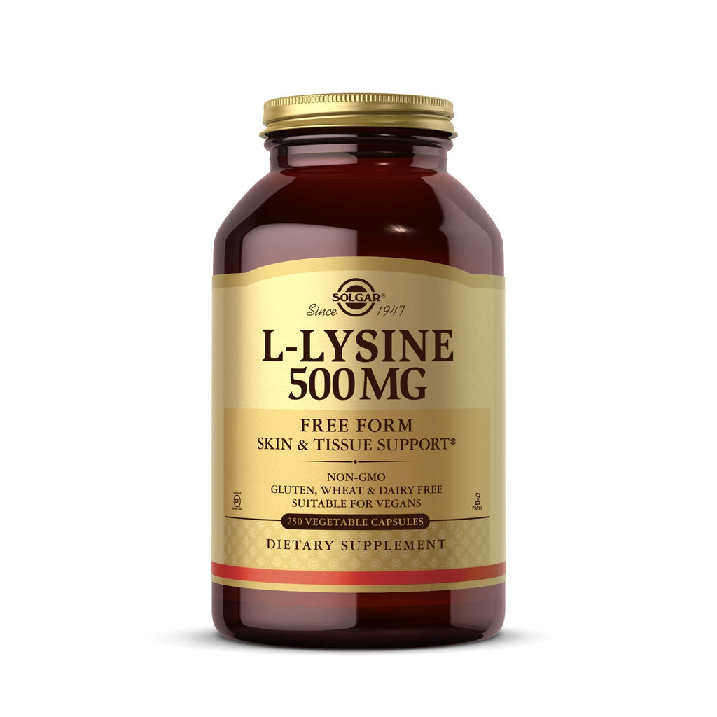 [Australia] - Solgar L-Lysine 500 mg, 250 Vegetable Capsules - Enhanced Absorption & Assimilation - Promotes Integrity of Skin & Lips - Collagen Support - Amino Acids - Non-GMO, Vegan, Gluten Free - 250 Servings 250 Count (Pack of 1) Standard Packaging 