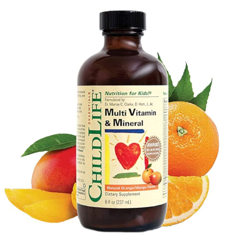[Australia] - ChildLife Essentials, Kids Liquid Multivitamin and Mineral Supplement - Liquid Vitamins for Kids, All-Natural, Gluten-Free, Non-GMO - Natural Orange & Mango Flavor, 8 Ounce Bottle 