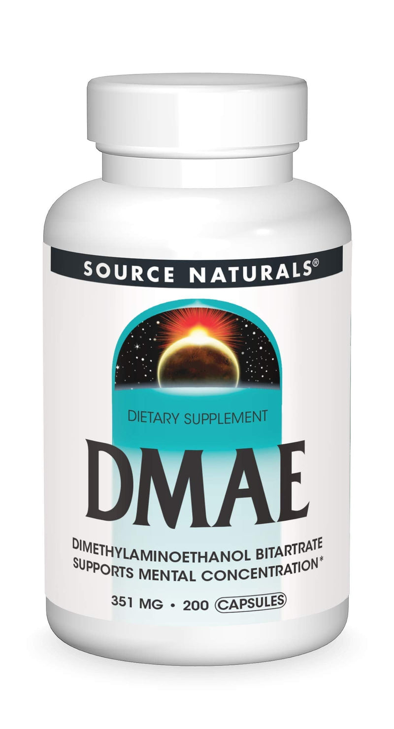[Australia] - Source Naturals DMAE, Dimethylaminoethanol Bitartrate - Supports Mental Concentration - 200 Capsules 1 200 Count (Pack of 1) 
