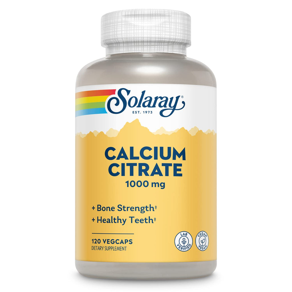 [Australia] - Solaray Calcium Citrate 1000mg, Chelated Calcium Supplement for Bone Strength, Healthy Teeth & Nerve, Muscle & Heart Function Support, Easy to Digest, 60-Day Guarantee, Vegan, 30 Servings, 120 VegCaps 120 Count (Pack of 1) 