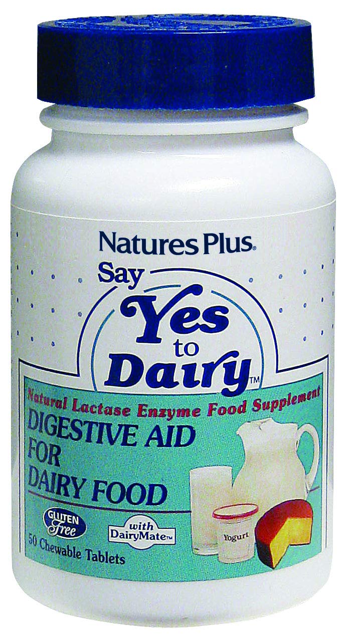 [Australia] - NaturesPlus Say Yes to Dairy - 50 Chewable Tablets - Natural Lactase Enzyme Supplement, Maximum Strength Digestive Aid, Lactose Intolerance Relief - Gluten-Free - 50 Servings 