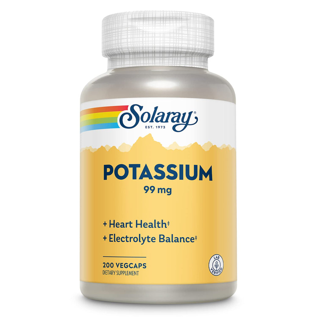 [Australia] - Solaray Potassium 99 mg, Fluid & Electrolyte Balance Formula, Cardiovascular, Nerve & Muscle Health Support, 200 VegCaps 