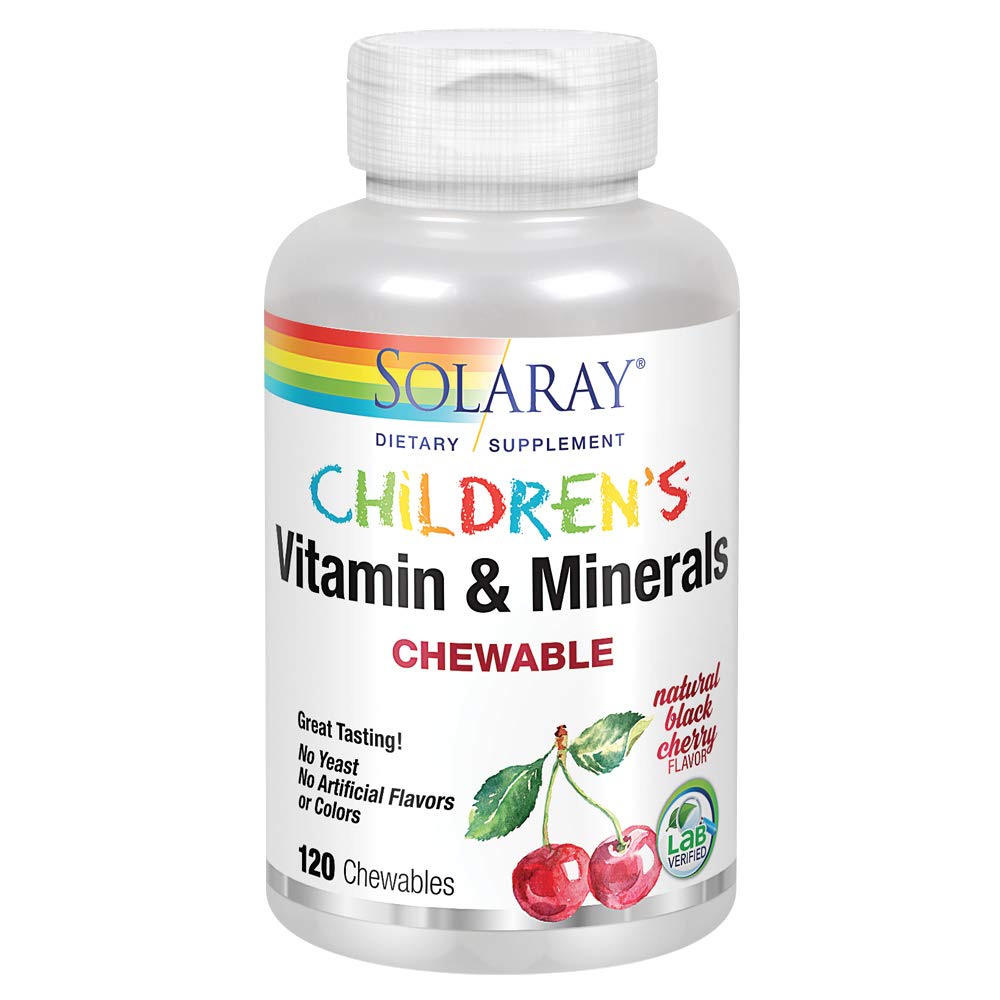 [Australia] - Solaray Childrens Vitamins & Minerals | Complete Multivitamin for Kids | Great Black Cherry Flavor (120 Chews, 60 Serv) 120 Count (Pack of 1) 