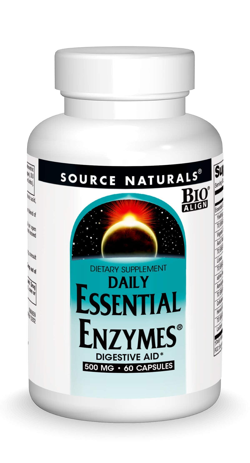 [Australia] - Source Naturals Essential Enzymes 500mg Bio-Aligned Multiple Enzyme Supplement Herbal Defense for Digestion, Gas, Constipation & Bloating Relief - Supports A Strong Immune System - 60 Capsules 
