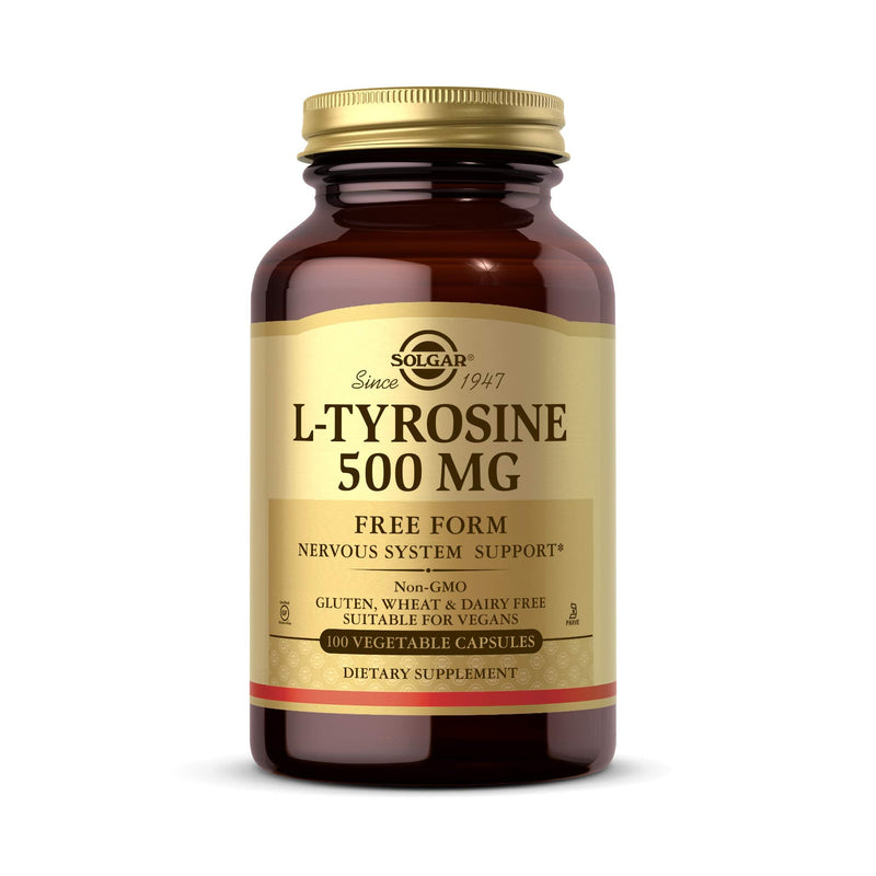 [Australia] - Solgar L-Tyrosine 500 mg, 100 Vegetable Capsules - Brain & Nervous System Support - Vegan, Gluten Free, Dairy Free, Kosher - 100 Servings 