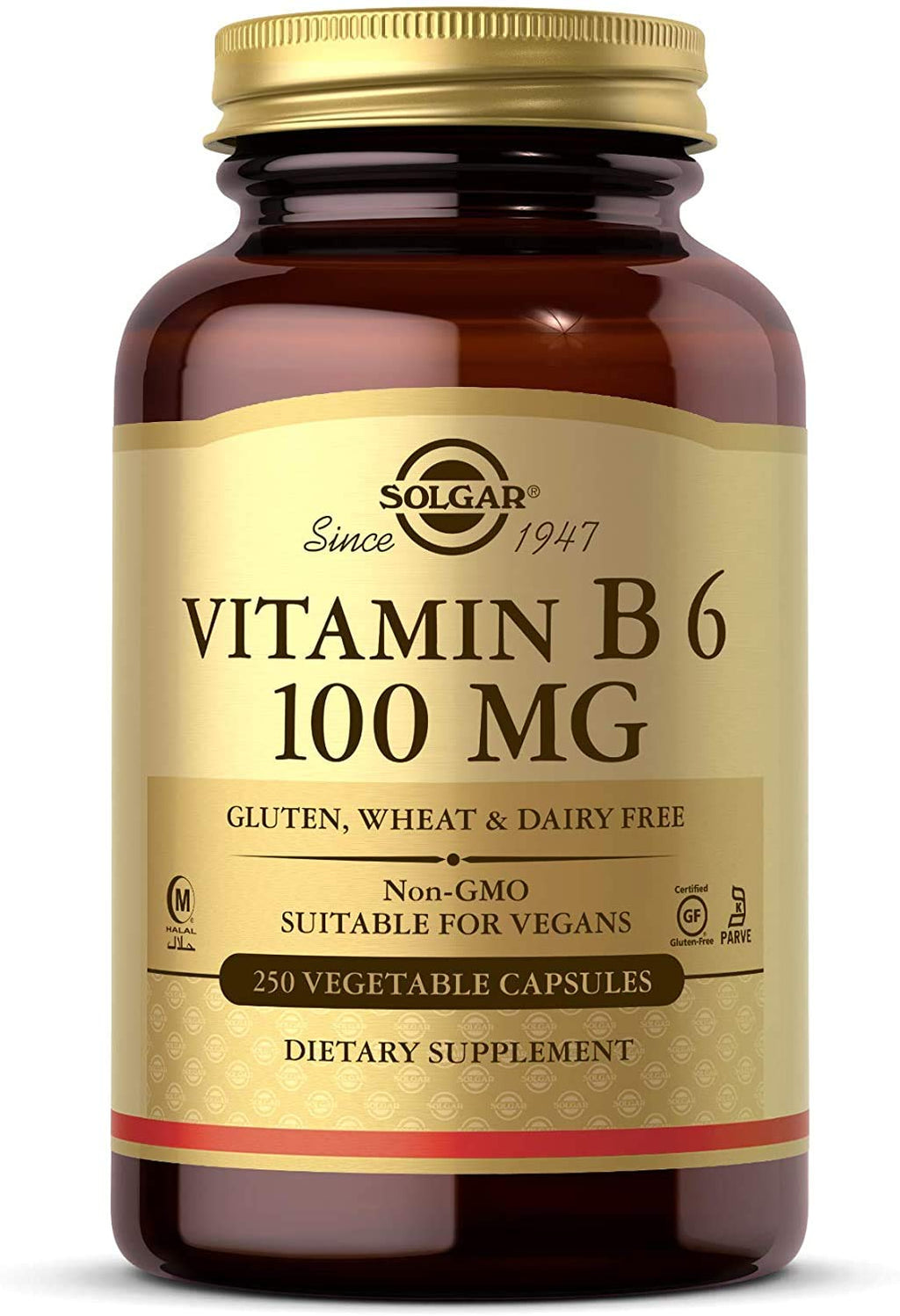 [Australia] - Solgar Vitamin B6 100 mg, 250 Vegetable Capsules - Supports Energy Metabolism, Heart Health & Healthy Nervous System - Non-GMO, Vegan, Gluten Free, Dairy Free, Kosher, Halal - 250 Servings 