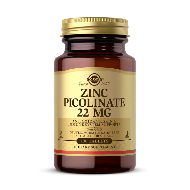 [Australia] - Solgar Zinc Picolinate 22 mg, 100 Tablets - Promotes Healthy Skin - Supports Immune System, Normal Taste & Vision - Antioxidant - Non GMO, Vegan, Gluten Free, Dairy Free, Kosher - 100 Servings 