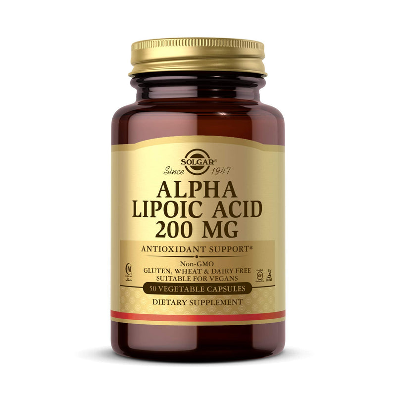 [Australia] - Solgar Alpha Lipoic Acid 200 mg, 50 Vegetable Capsules - Antioxidant Support - Helps to Recycle Glutathione, Vitamin C & E, CoQ-10 - Non-GMO, Vegan, Gluten Free, Dairy Free, Kosher - 50 Servings 