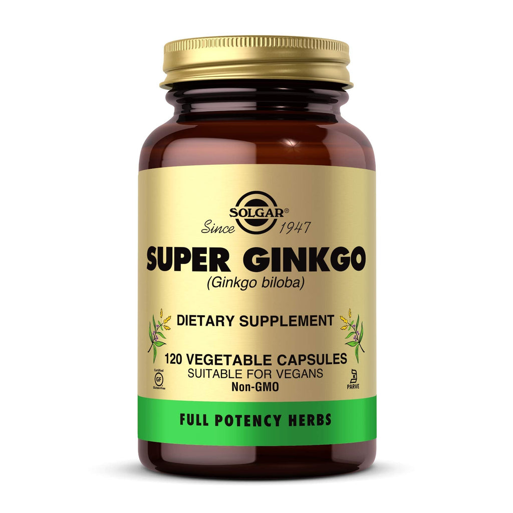 [Australia] - Solgar Super Ginkgo, 120 Vegetable Capsules - Full Potency (FP) - Antioxidant & Nervous System Support - Brain Health - Non-GMO, Vegan, Gluten Free, Dairy Free, Kosher - 120 Servings 120 Count (Pack of 1) Standard Packaging 