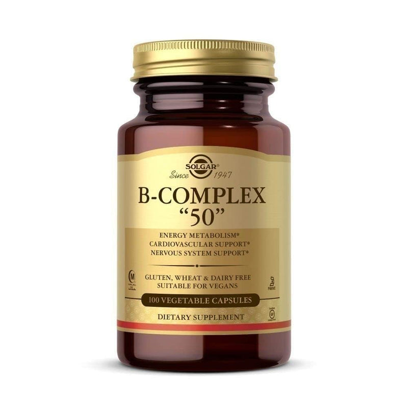 [Australia] - Solgar B-Complex “50”, 100 Vegetable Capsules - Energy Metabolism, Cardiovascular Support, Nervous System Support - Non-GMO, Vegan, Gluten Free, Dairy Free, Kosher, Halal - 100 Servings 