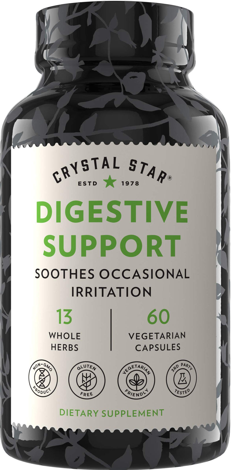 [Australia] - Crystal Star Digestive Support Supplement (60 Capsules) - Herbal Gut Health Supplement That Helps with Occasional Gas, Bloating & Discomfort - Peppermint, Aloe Vera, Slippery Elm & Ginger – Non-GMO 
