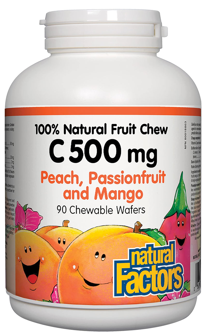 [Australia] - Natural Factors, Vitamin C 500 mg, Kids Chewable, Peach, Passionfruit, Mango, Vegan, Non-GMO, 90 wafers (90 servings) Peach, Passionfruit and Mango 90 Count (Pack of 1) Standard Packaging 