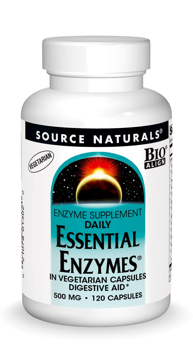 [Australia] - Source Naturals Essential Enzymes 500mg Bio-Aligned Multiple Enzyme Supplement Herbal Defense for Digestion, Gas, Constipation & Bloating Relief - Supports Immune System - 120 Vegetarian Capsules 120 Count (Pack of 1) 