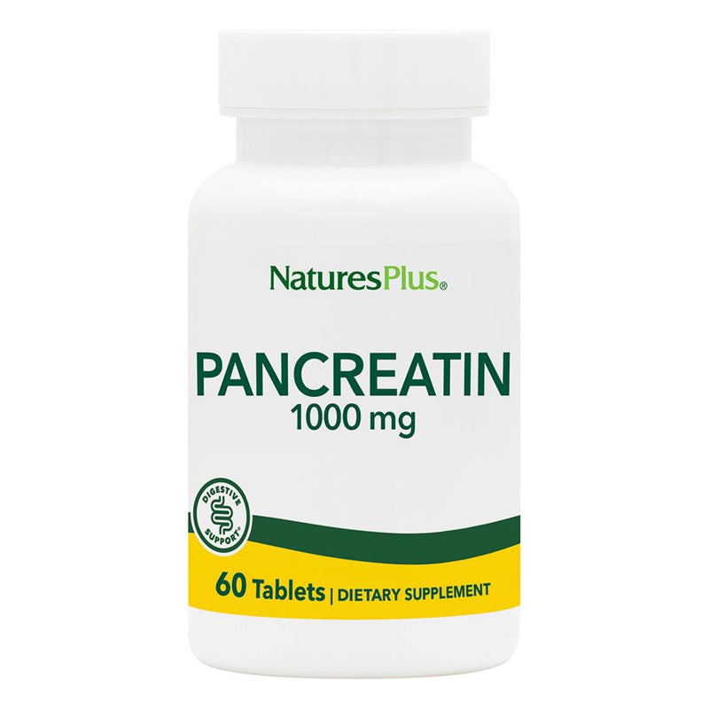 [Australia] - NaturesPlus Pancreatin - 1000 mg , 60 Tablets - Natural Digestive Enzyme Supplement for Gastrointestinal Support - Contains Amylase , Protease & Lipase - Gluten-Free - 60 Servings 