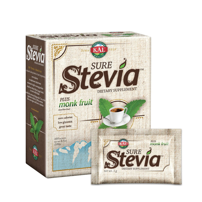 [Australia] - KAL® Sure Stevia™ Extract Powder Plus Monk Fruit (Luo Han) | Best-Tasting, Zero Calorie, Low Glycemic | 100 Single-Serve Packets 