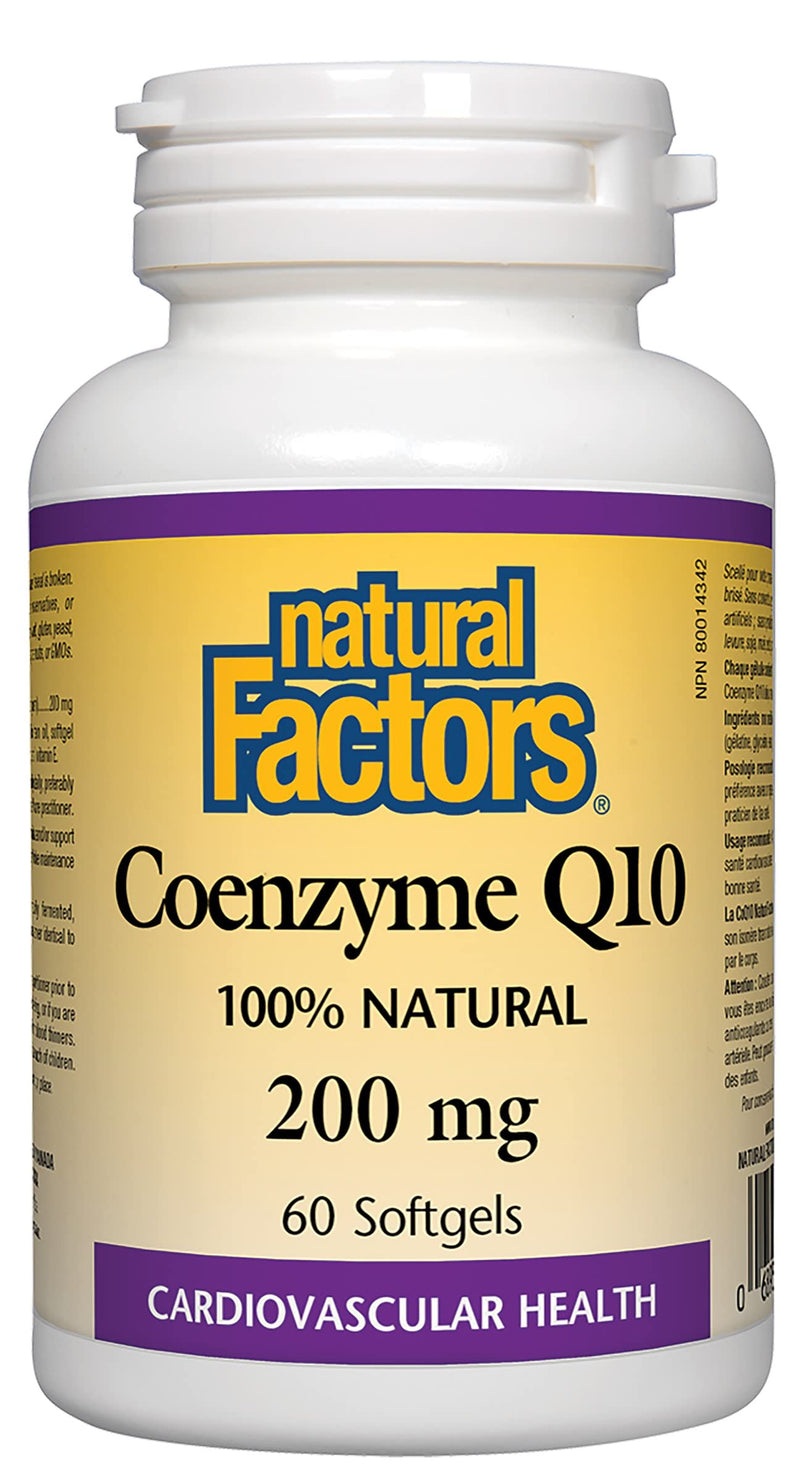 [Australia] - Natural Factors, Coenzyme Q10 200mg, CoQ10 Supplement for Energy, Heart and Antioxidant Support, 60 softgels (60 servings) 60 Count (Pack of 1) Standard Packaging 