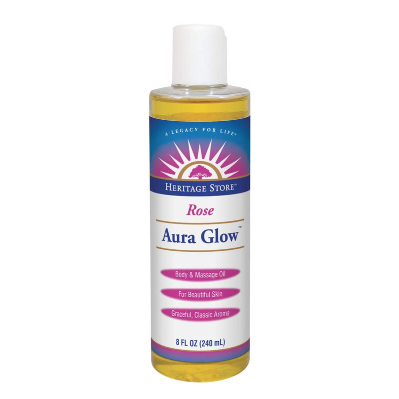 [Australia] - Heritage Store Aura Glow, Rose | Body & Massage Oil | For Beautiful Skin & Hair | Moisturizer, Aftershave Lotion, Hair & Bath Oil | 8oz 