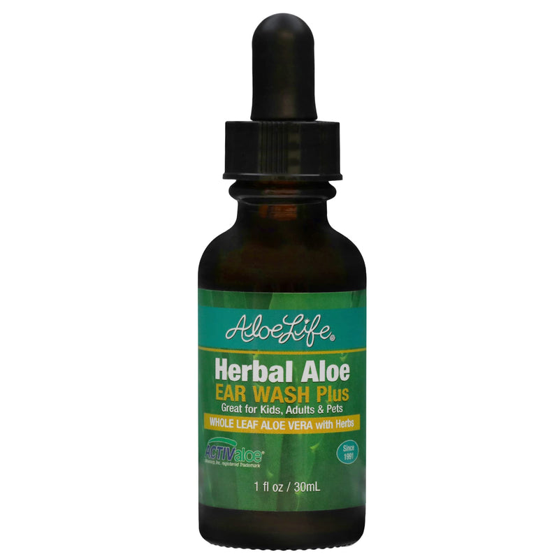 [Australia] - Aloe Life - Herbal Aloe Ear Wash Plus, Provides Soothing Relief for Ear Irritations, Swimmer’s Ear, Discomfort & Itchy Ears, Whole Leaf Aloe Vera with Herbs, Safe for Animals, Includes Dropper (1 oz) 