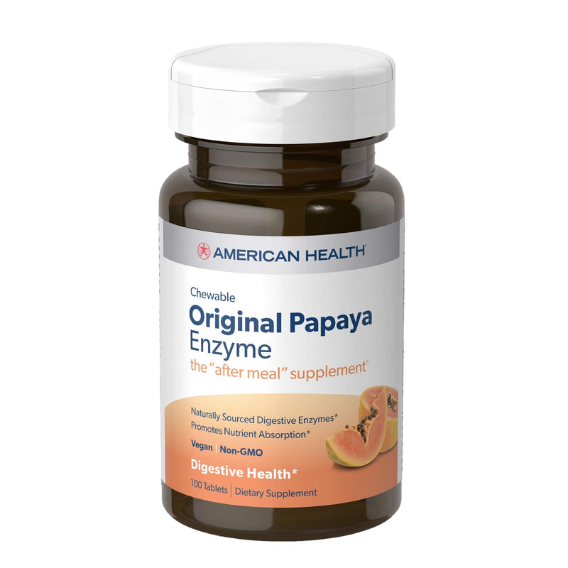 [Australia] - American Health Original Papaya Enzyme Chewable Tablets - Promotes Nutrient Absorption and Helps Digestion - Gluten-Free, Vegetarian - 100 Count, 33 Total Servings, Original, 100 Count 