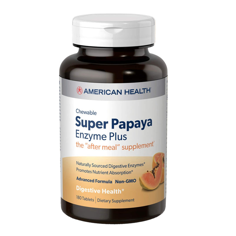 [Australia] - American Health Super Papaya Enzyme Plus Chewable Tablets, Natural Papaya Flavor - Promotes Digestion & Nutrient Absorption, Contains Papain & Other Enzymes - 180 Count, 60 Total Servings 