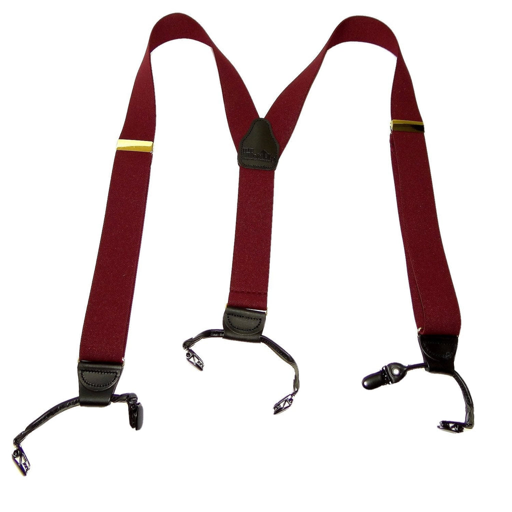 [Australia] - Holdup Suspender Company dark Merlot Burgundy wine colored Double-Up style Y-back Suspenders with Patented black No-slip Clips. 