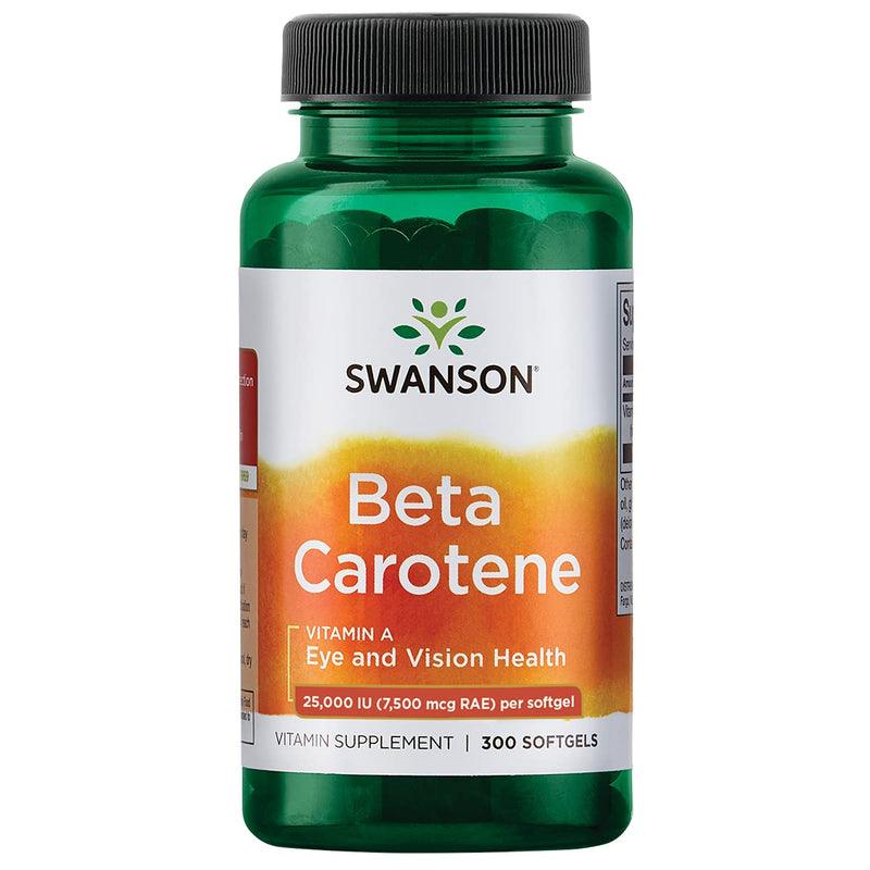 [Australia] - Swanson Beta-Carotene Vitamin A 25000 IU Skin Eye Immune System Health Antioxidant Support 7500 mcg 300 Softgels Count 1 