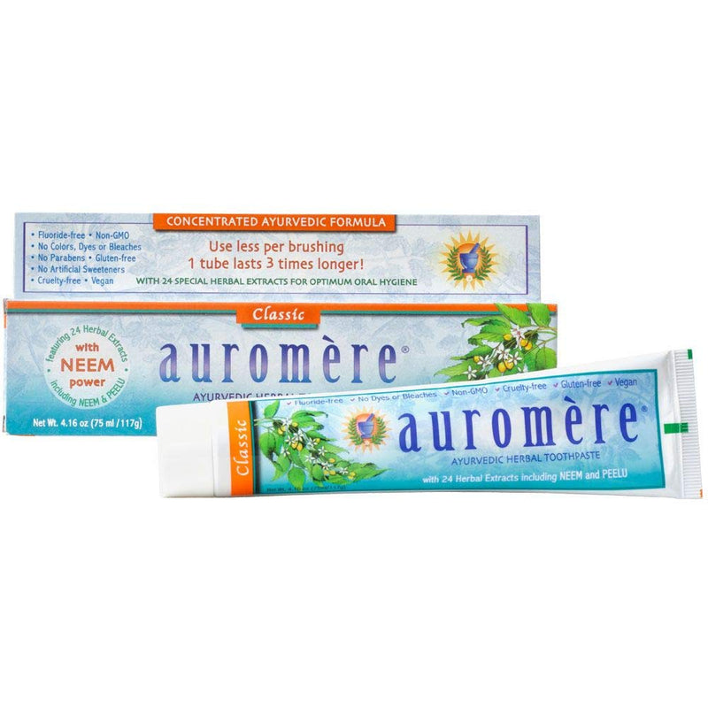 [Australia] - Auromere Ayurvedic Herbal Toothpaste, Classic Licorice Flavour - Vegan, Natural, Non GMO, Fluoride Free, Gluten Free, with Neem & Peelu (4.16 oz), 1 Pack 1 Count (Pack of 1) 