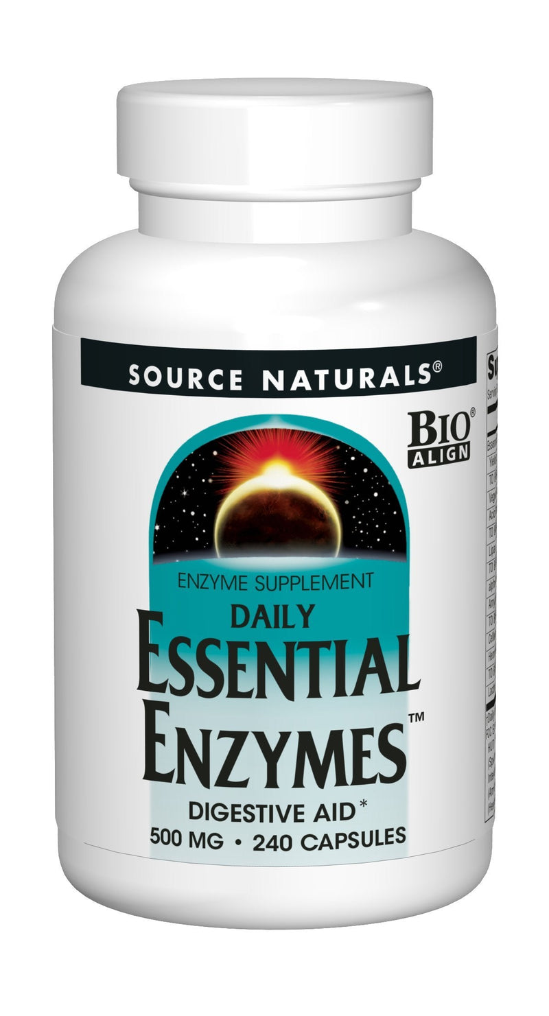 [Australia] - Source Naturals Essential Enzymes 500mg Bio-Aligned Multiple Enzyme Supplement Herbal Defense for Digestion, Gas, Constipation & Bloating Relief - Supports A Strong Immune System - 240 Capsules 240 Count (Pack of 1) 